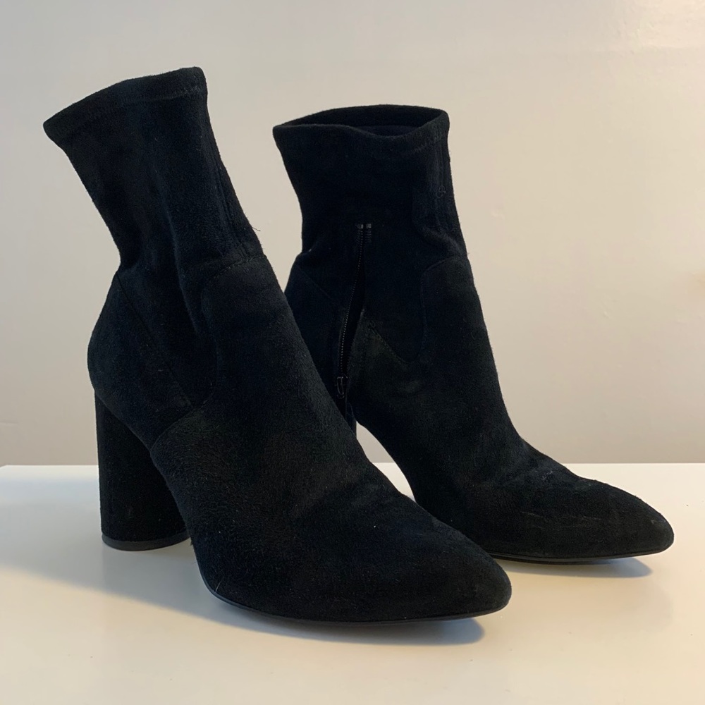 Suede Sock Boots Pointed Toe Black